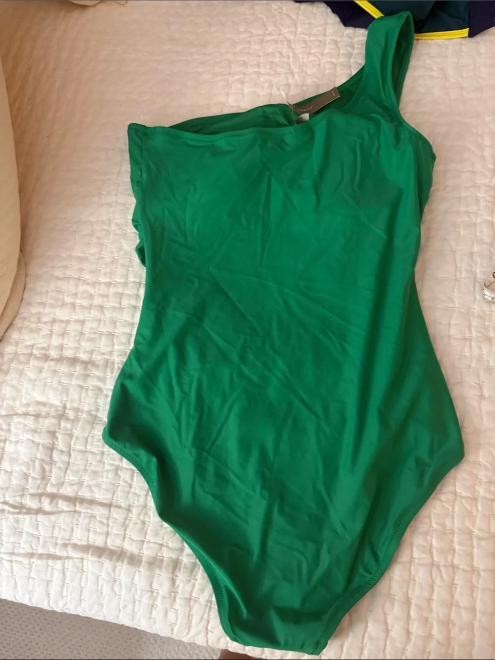 J. Crew One-Shoulder Emerald Green One-Piece Swimsuit with Ruching